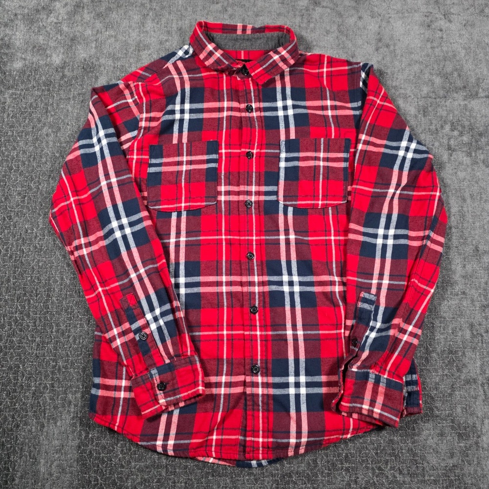 Quiksilver Mens Medium Red Plaid Flannel Button Up Shirt L/S Pocket Surf Hike M